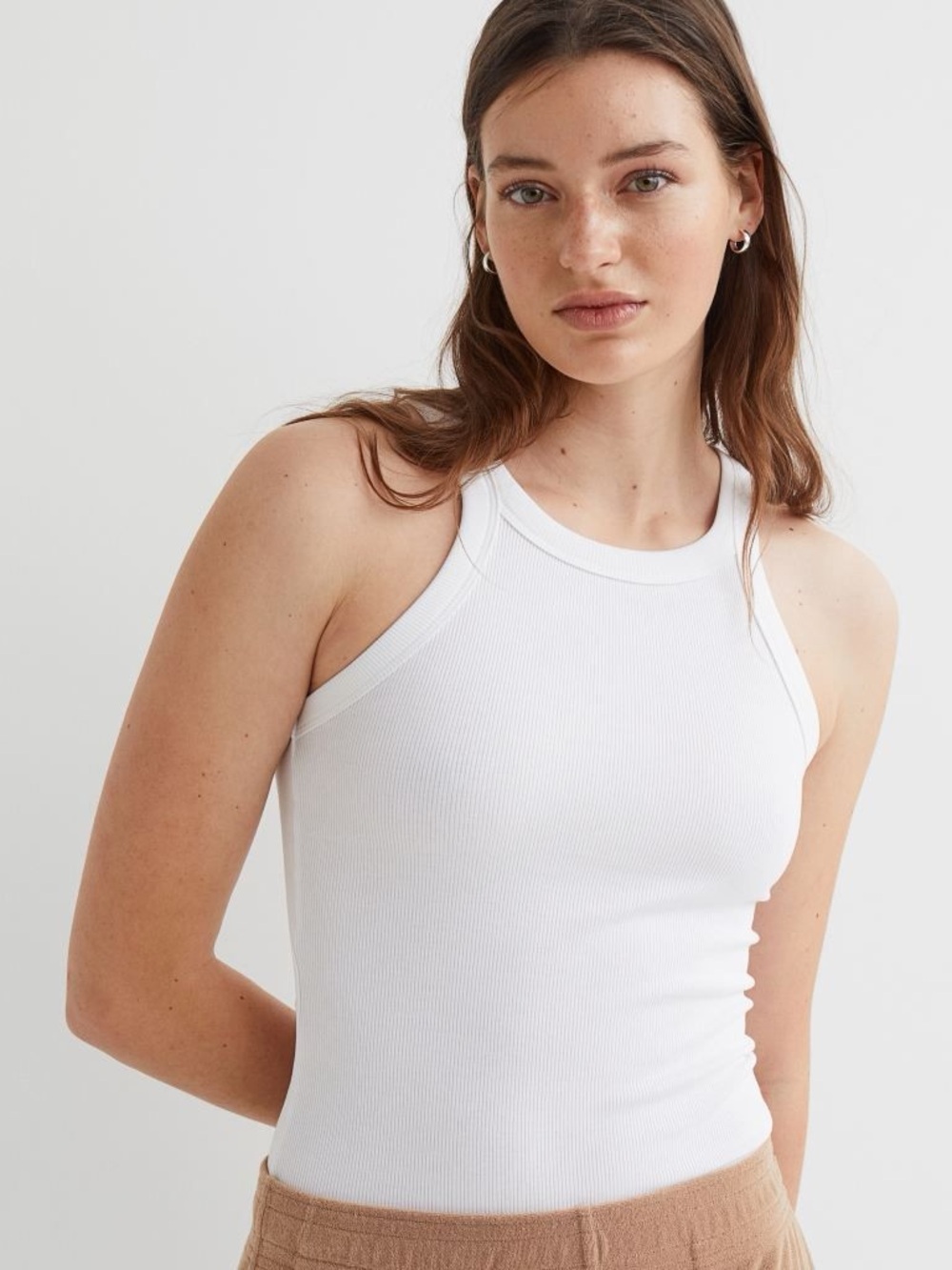 H&M White Ribbed Tank XXL